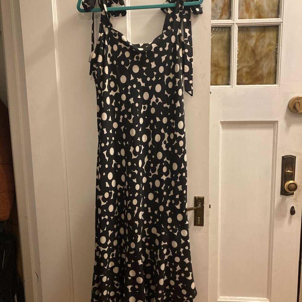 Anthopologie Hutch Flounced Shoulder-Tie Midi Dress Black & White XL - Picture 2 of 6